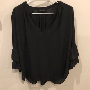 Ann Taylor Large Black Blouse Ruffled Sleeves
